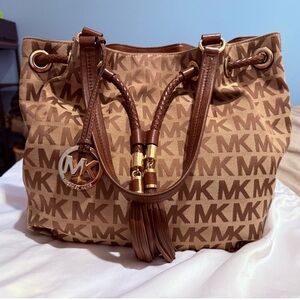 Michael Kors Brown and Tan MK Logo Shoulder Bag